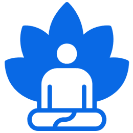Blue icon of a person with a flame-shaped background.
