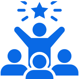 Icon of a person connected to three circles representing a network or hierarchy.