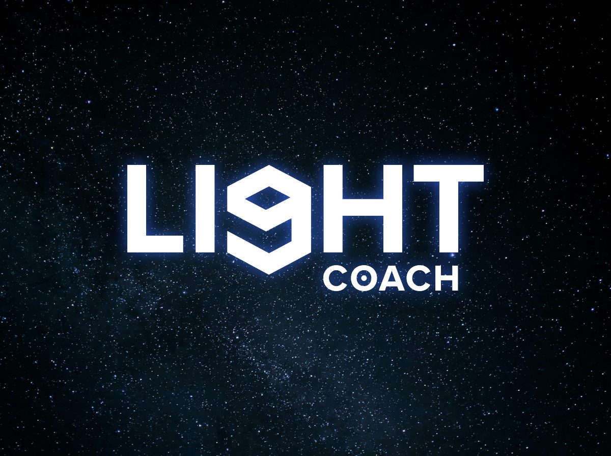 Logo for Light Coach with a glowing star motif on a dark background.