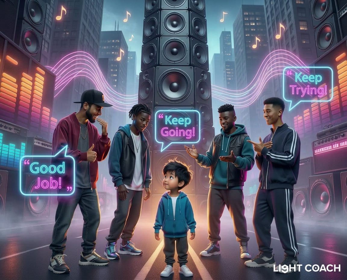 Boy encouraged by mentors in neon music scene