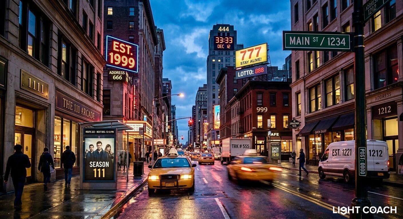 Rainy city street with taxis and neon signs